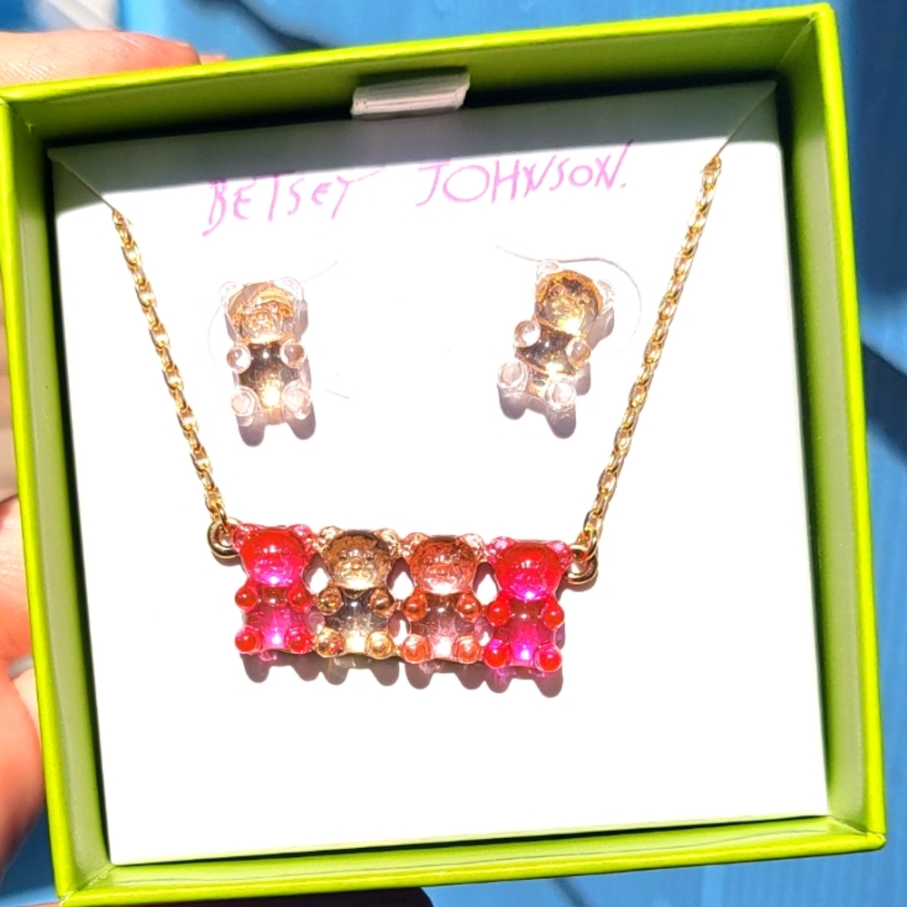 Betsey Johnson Gummy Bear Necklace & Earrings Set
